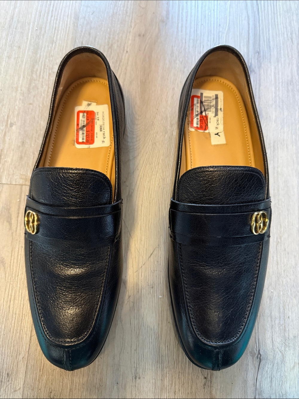Bali Men's Black Leather Slip-On Loafers with Gold Accent